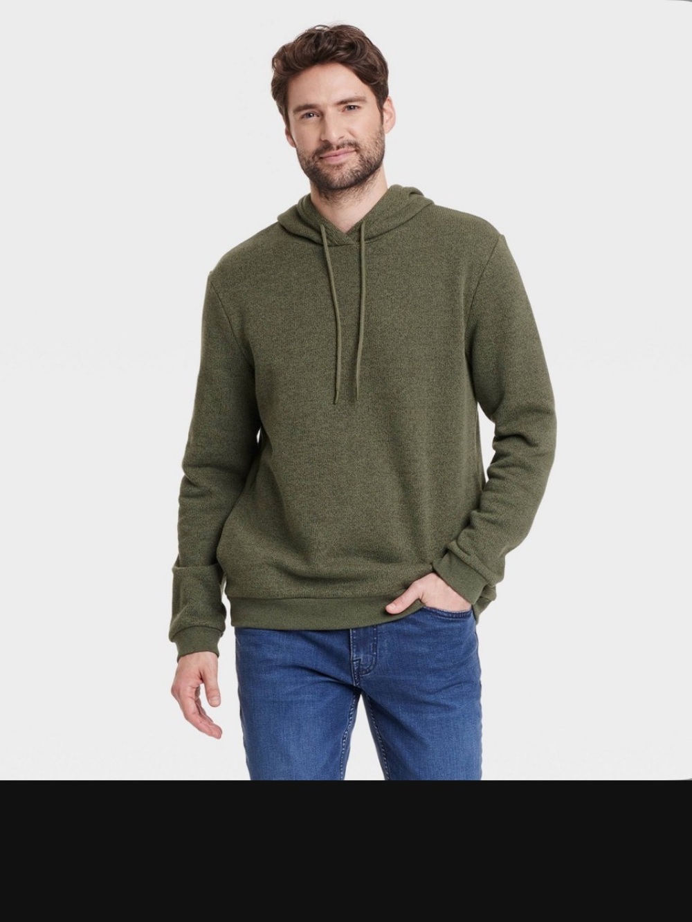 Men's Textured Fleece Hooded Sweatshirt - Goodfellow & Co™ Olive Green L